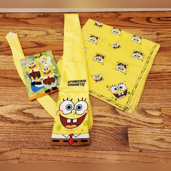 Vintage Nickelodeon SpongeBob Kids Yellow Tie, Bandanana, and Accessories - Picture 2 of 4